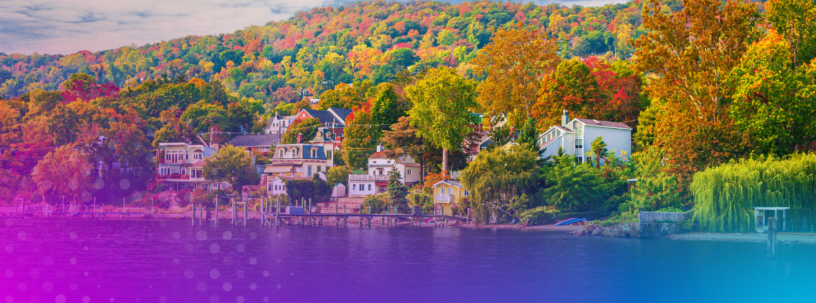 image of hudson valley new york in the fall overlooking th ewater