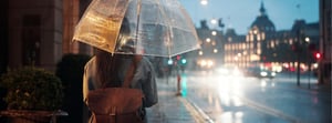 woman under umbrella in a city she is exploring