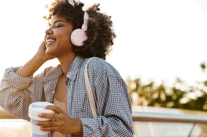 girl listening to podcast