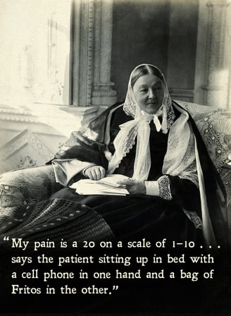 Image of Florence Nightingale sitting in a chair, funny caption reads, 
