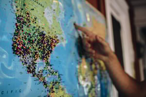 map of the US with pins in it